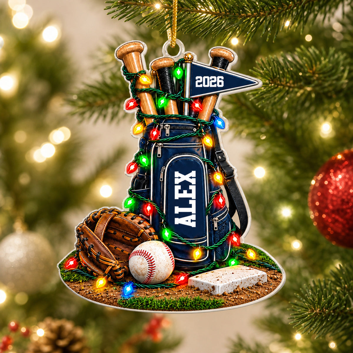 Baseball Gear Faux-3D - - Personalized Acrylic Ornament, Gift for Baseball Lovers
