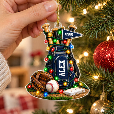 Baseball Gear Faux-3D - - Personalized Acrylic Ornament, Gift for Baseball Lovers