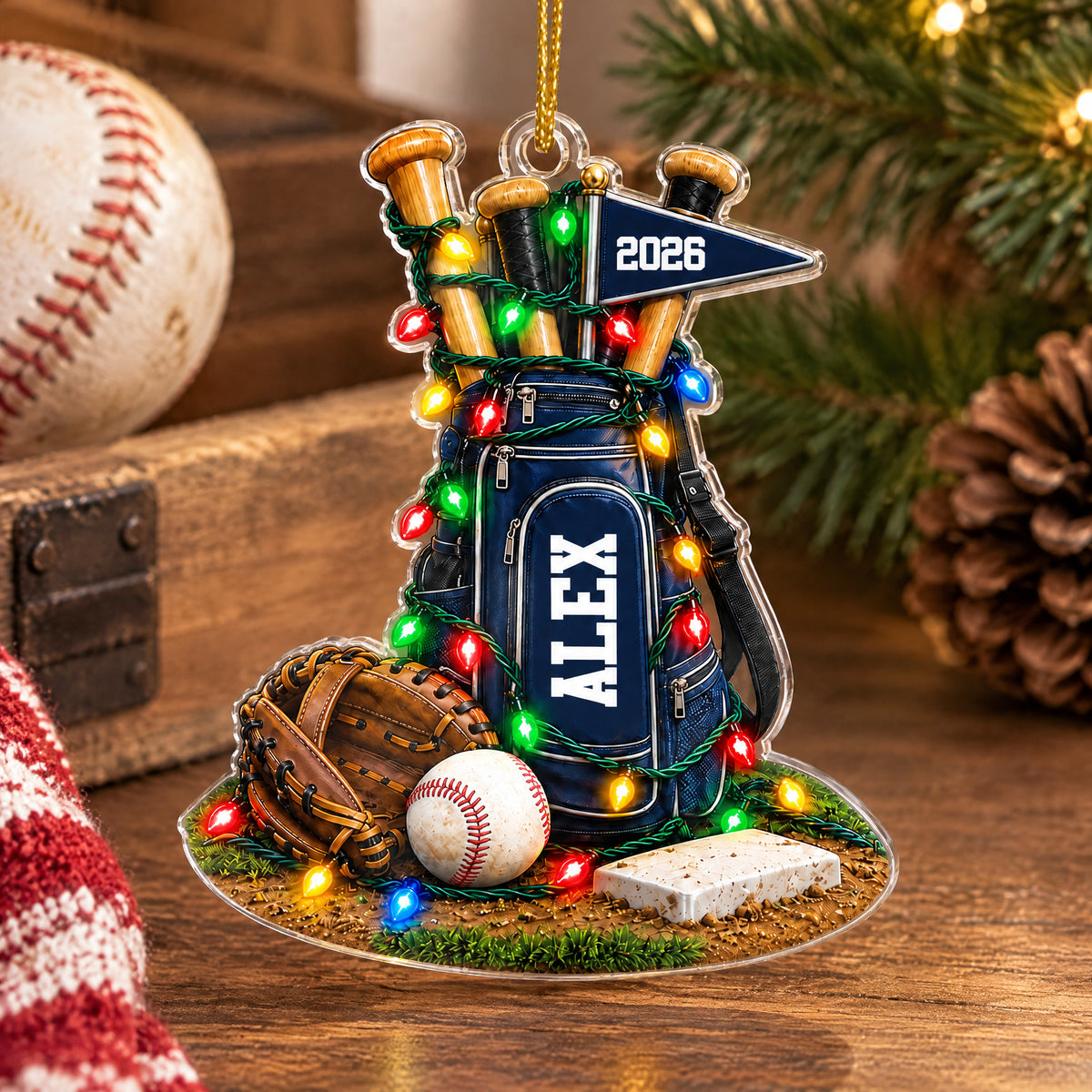 Baseball Gear Faux-3D - - Personalized Acrylic Ornament, Gift for Baseball Lovers