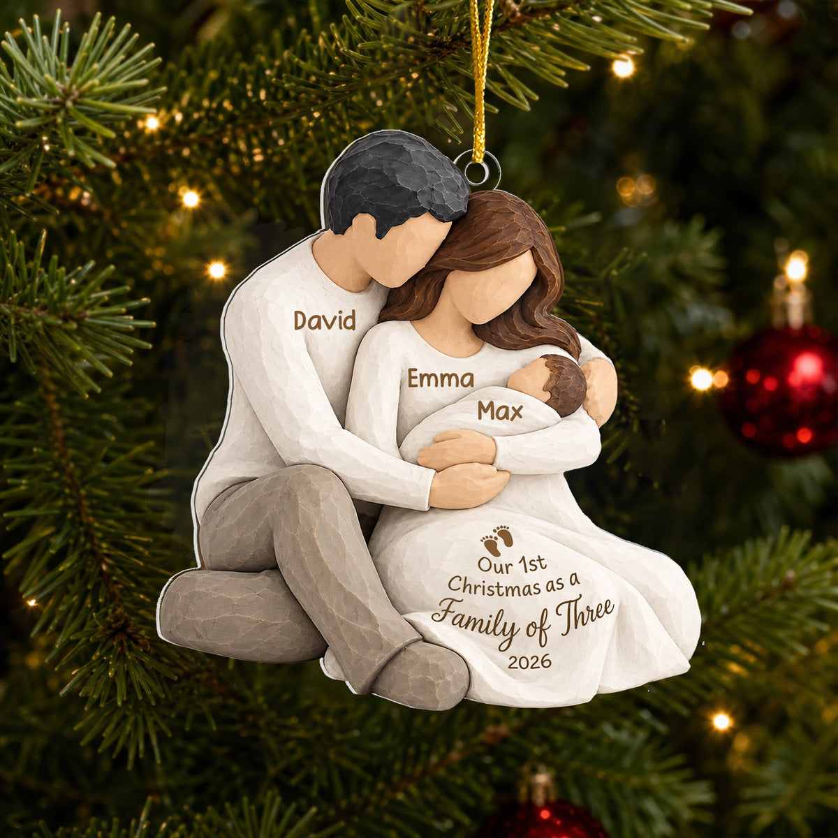 Our Little Family’s First Christmas - Personalized Acrylic Ornament, Family Of Three Christmas Wood Ornament, Custom New Family Ornament