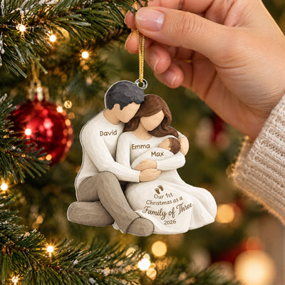Our Little Family’s First Christmas - Personalized Acrylic Ornament, Family Of Three Christmas Wood Ornament, Custom New Family Ornament