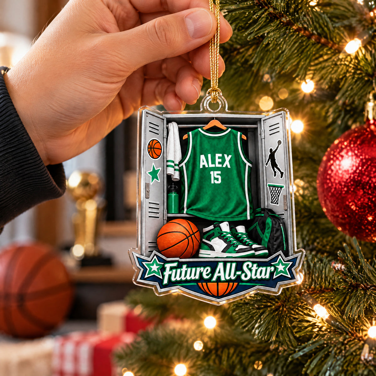 Basketball Locker Room Jersey- Personalized Acrylic Ornament, Christmas Gift For Son, Grandson