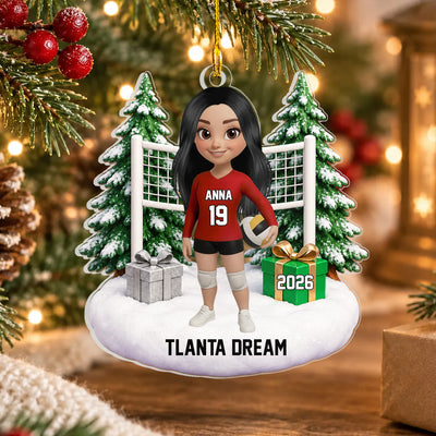 For The Girl Who Leaves Her Heart On The Court, Personalized Acrylic Ornament, Volleyball Christmas Keepsake