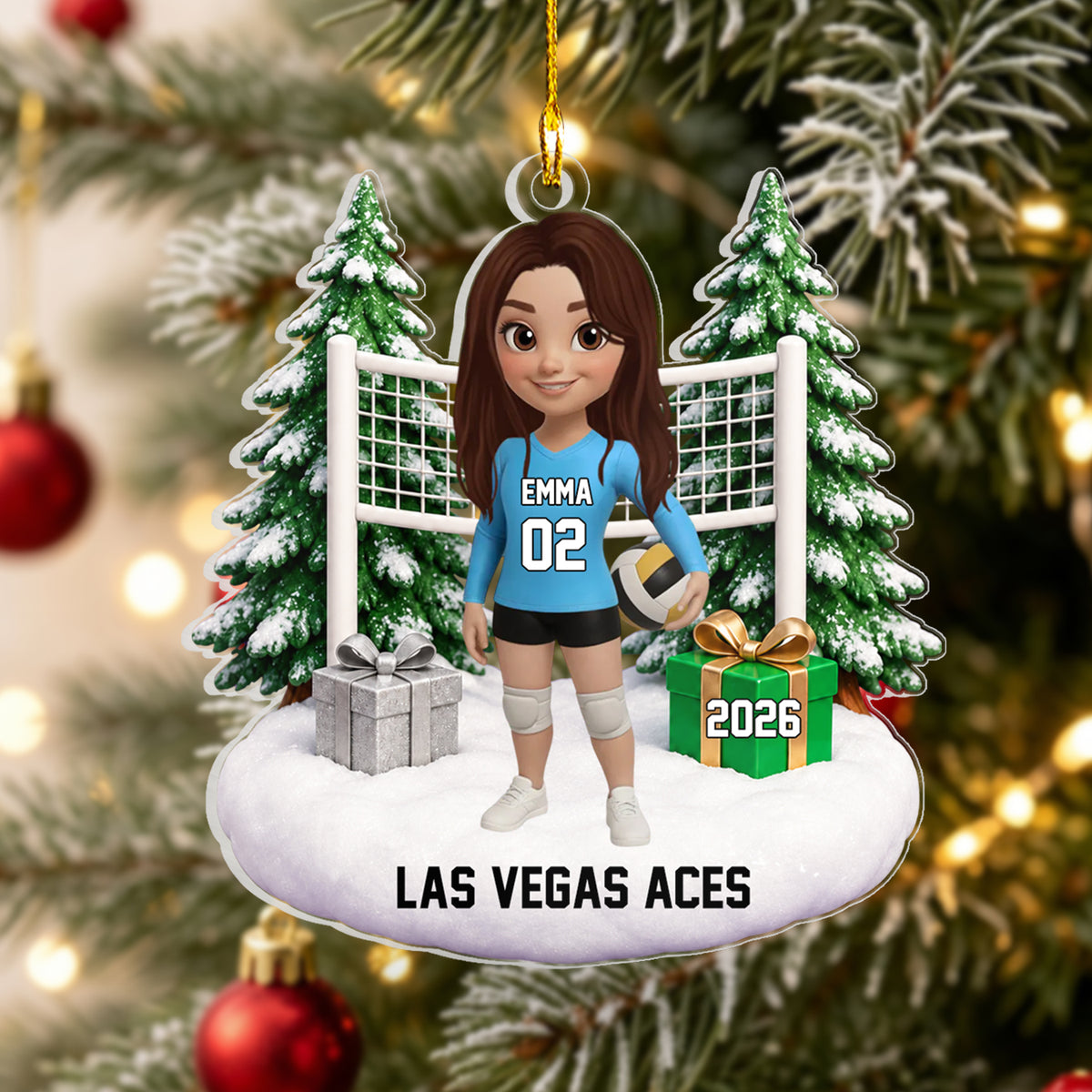 For The Girl Who Leaves Her Heart On The Court, Personalized Acrylic Ornament, Volleyball Christmas Keepsake