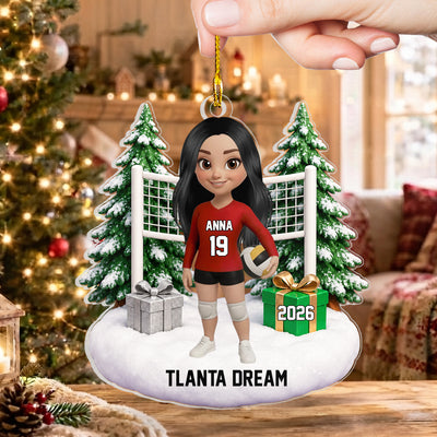 For The Girl Who Leaves Her Heart On The Court, Personalized Acrylic Ornament, Volleyball Christmas Keepsake