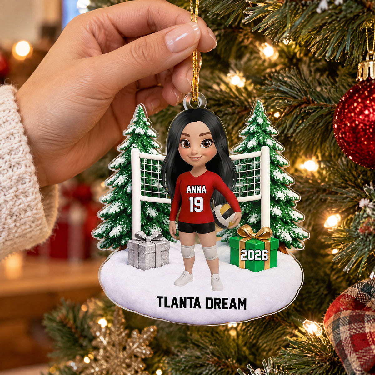 For The Girl Who Leaves Her Heart On The Court, Personalized Acrylic Ornament, Volleyball Christmas Keepsake