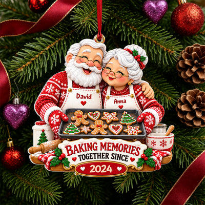 Baking Memories Together - Personalized 3D White Acrylic Ornament, Baking Couple Gingerbread Couple Christmas