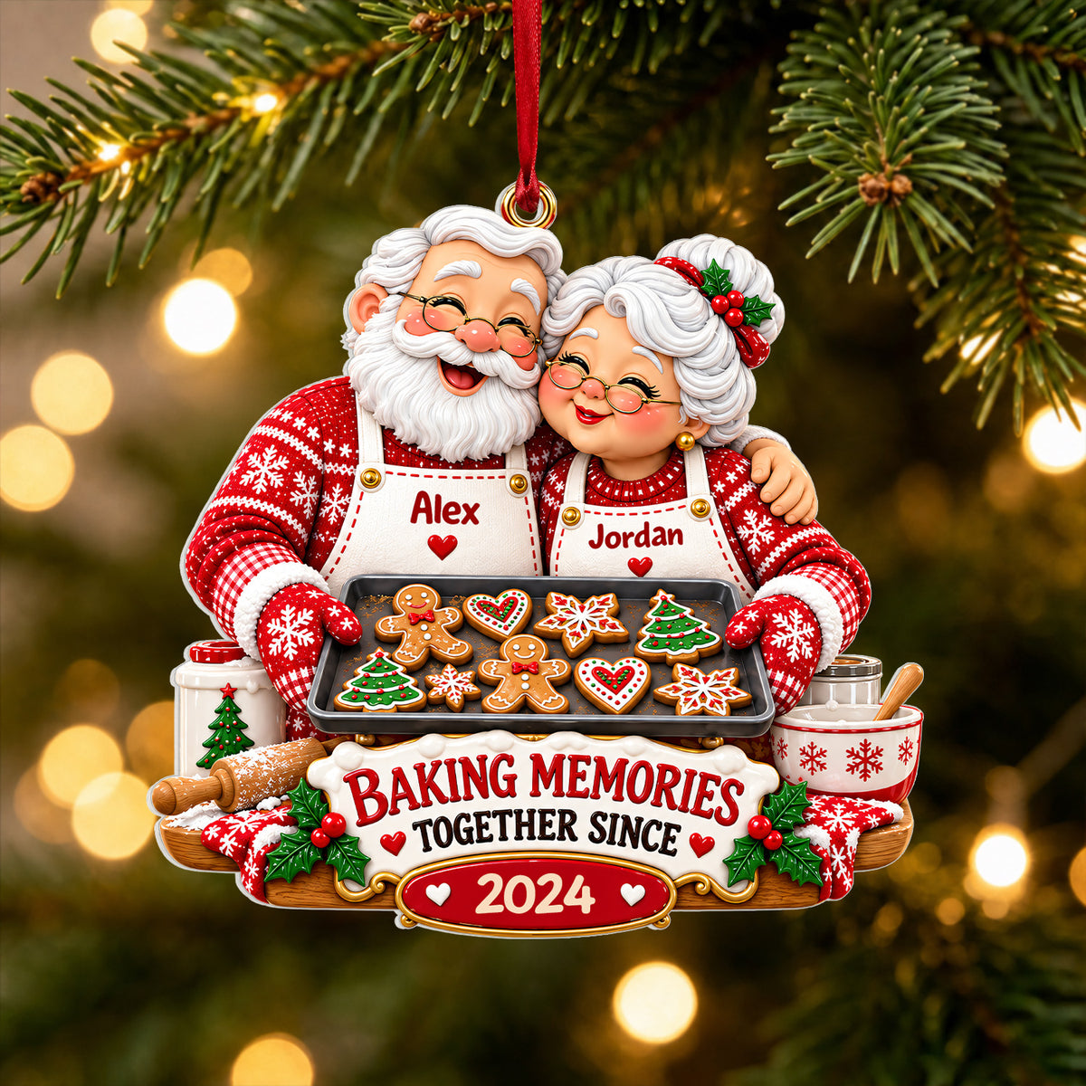 Baking Memories Together - Personalized 3D White Acrylic Ornament, Baking Couple Gingerbread Couple Christmas