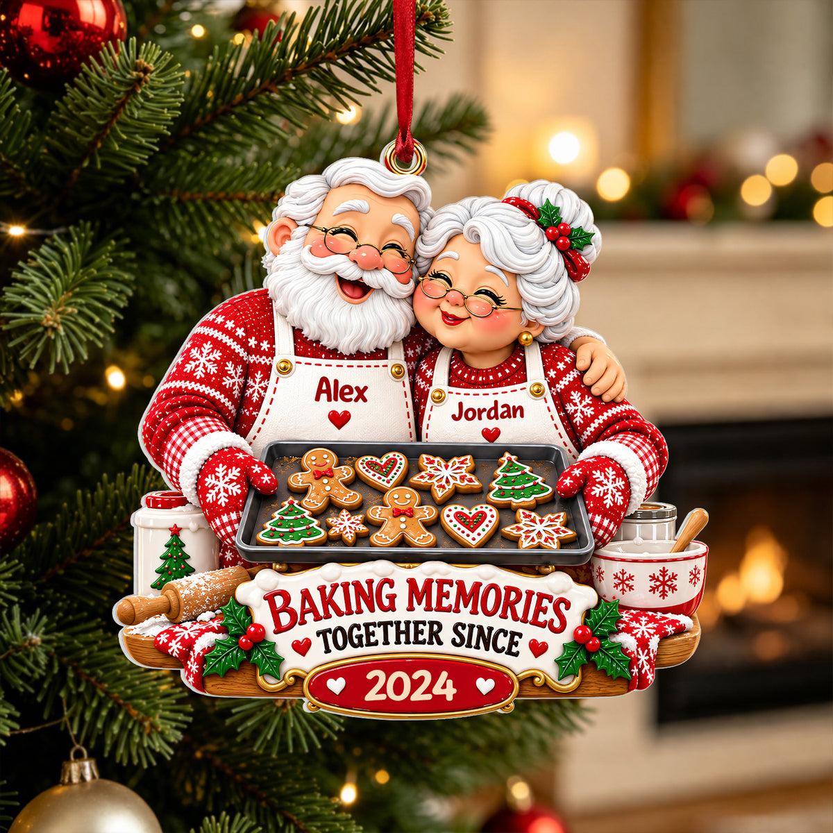 Baking Memories Together - Personalized 3D White Acrylic Ornament, Baking Couple Gingerbread Couple Christmas