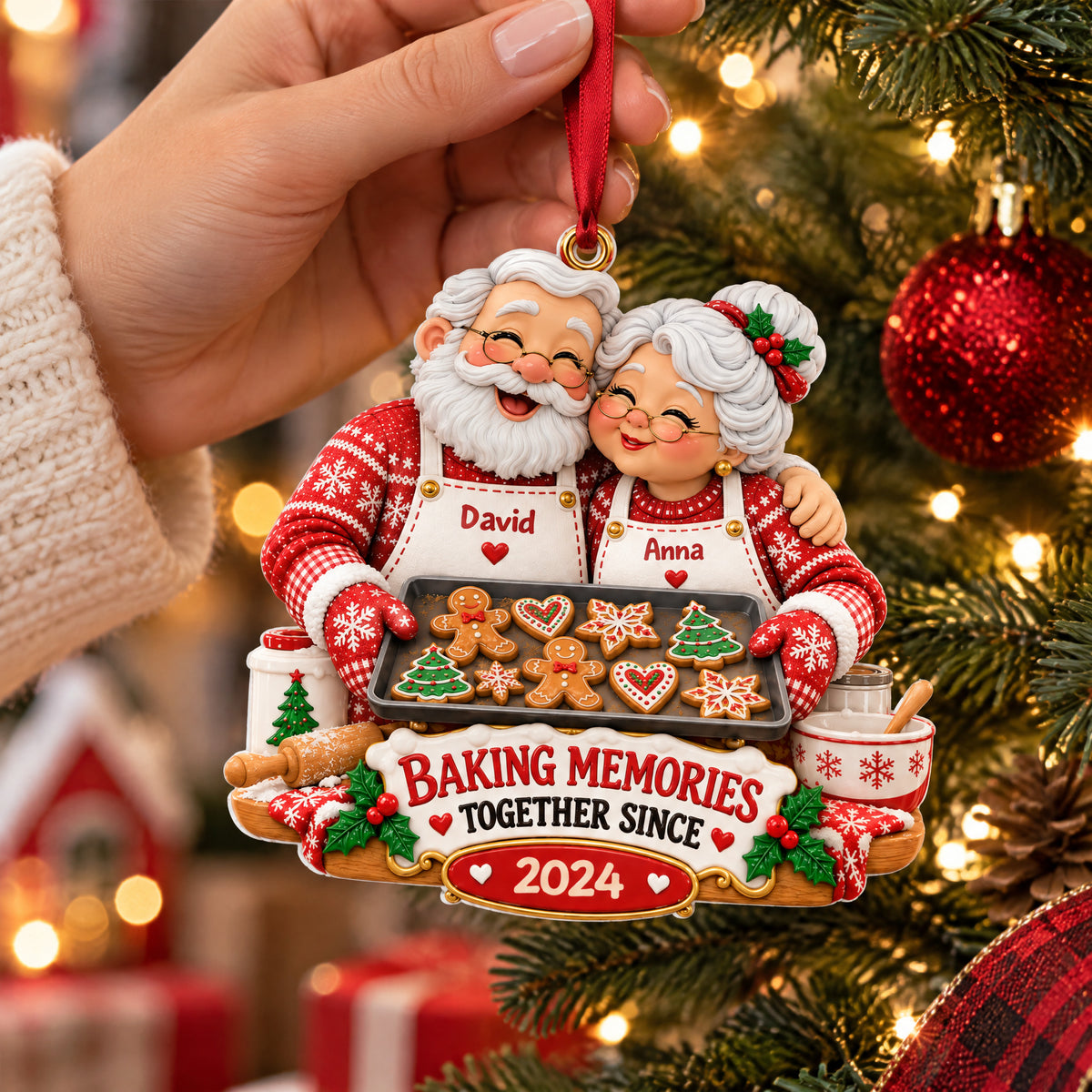 Baking Memories Together - Personalized 3D White Acrylic Ornament, Baking Couple Gingerbread Couple Christmas