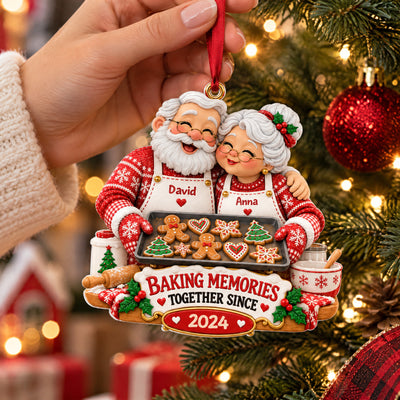 Baking Memories Together - Personalized 3D White Acrylic Ornament, Baking Couple Gingerbread Couple Christmas