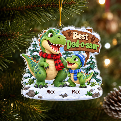 Best Dad-o-saur - Personalized Acrylic Ornament, Daddy And Baby Dinosaur Christmas Ornament For Dad