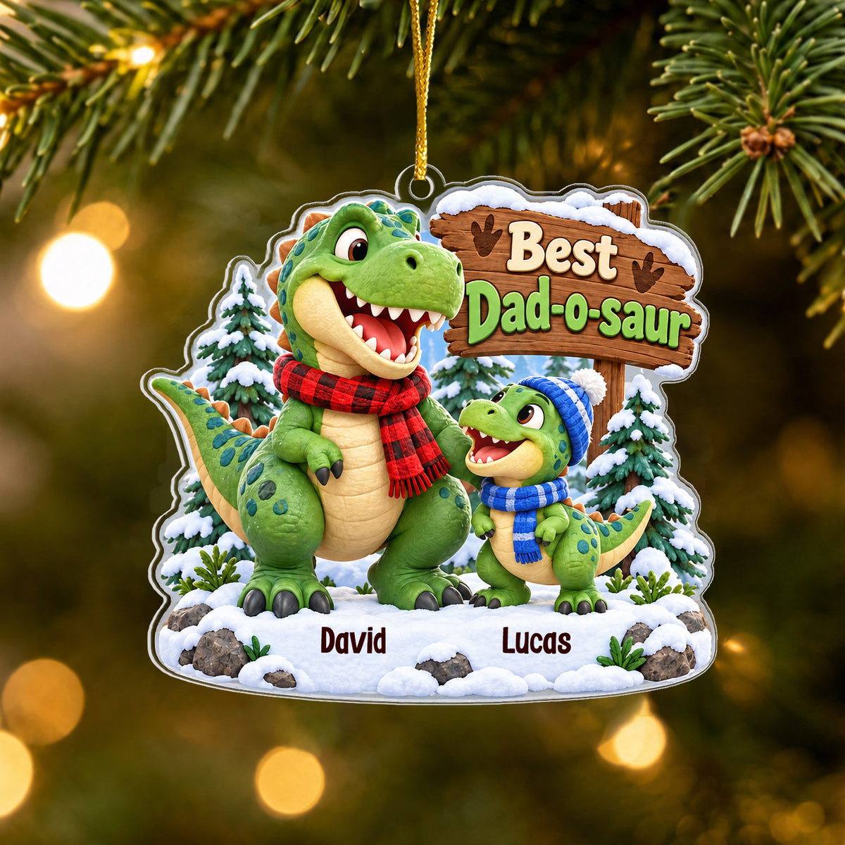 Best Dad-o-saur - Personalized Acrylic Ornament, Daddy And Baby Dinosaur Christmas Ornament For Dad