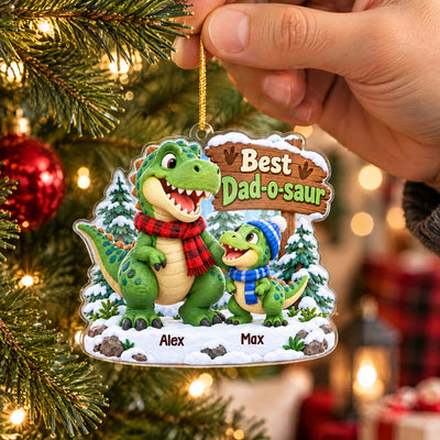 Best Dad-o-saur - Personalized Acrylic Ornament, Daddy And Baby Dinosaur Christmas Ornament For Dad