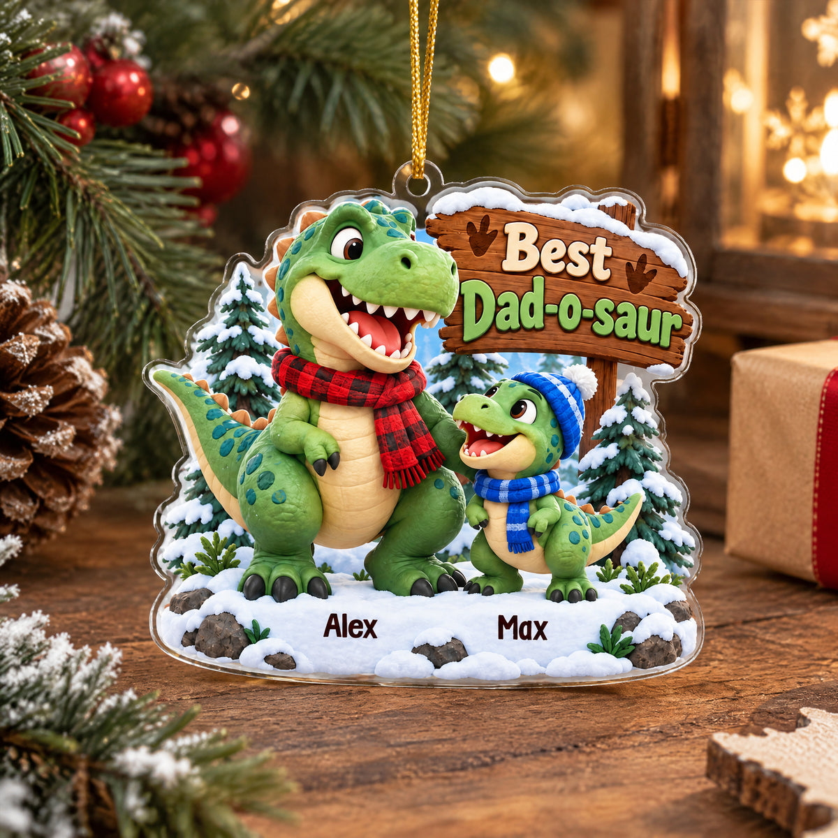 Best Dad-o-saur - Personalized Acrylic Ornament, Daddy And Baby Dinosaur Christmas Ornament For Dad