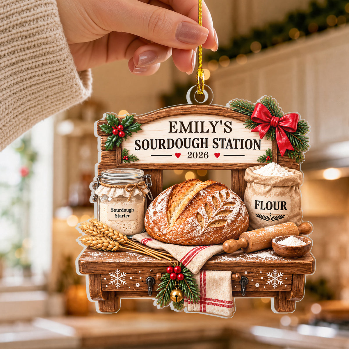Sourdough Station - Personalized Acrylic Ornament, Custom Name Bread Baker Starter Keepsake, Baking Lover Gift