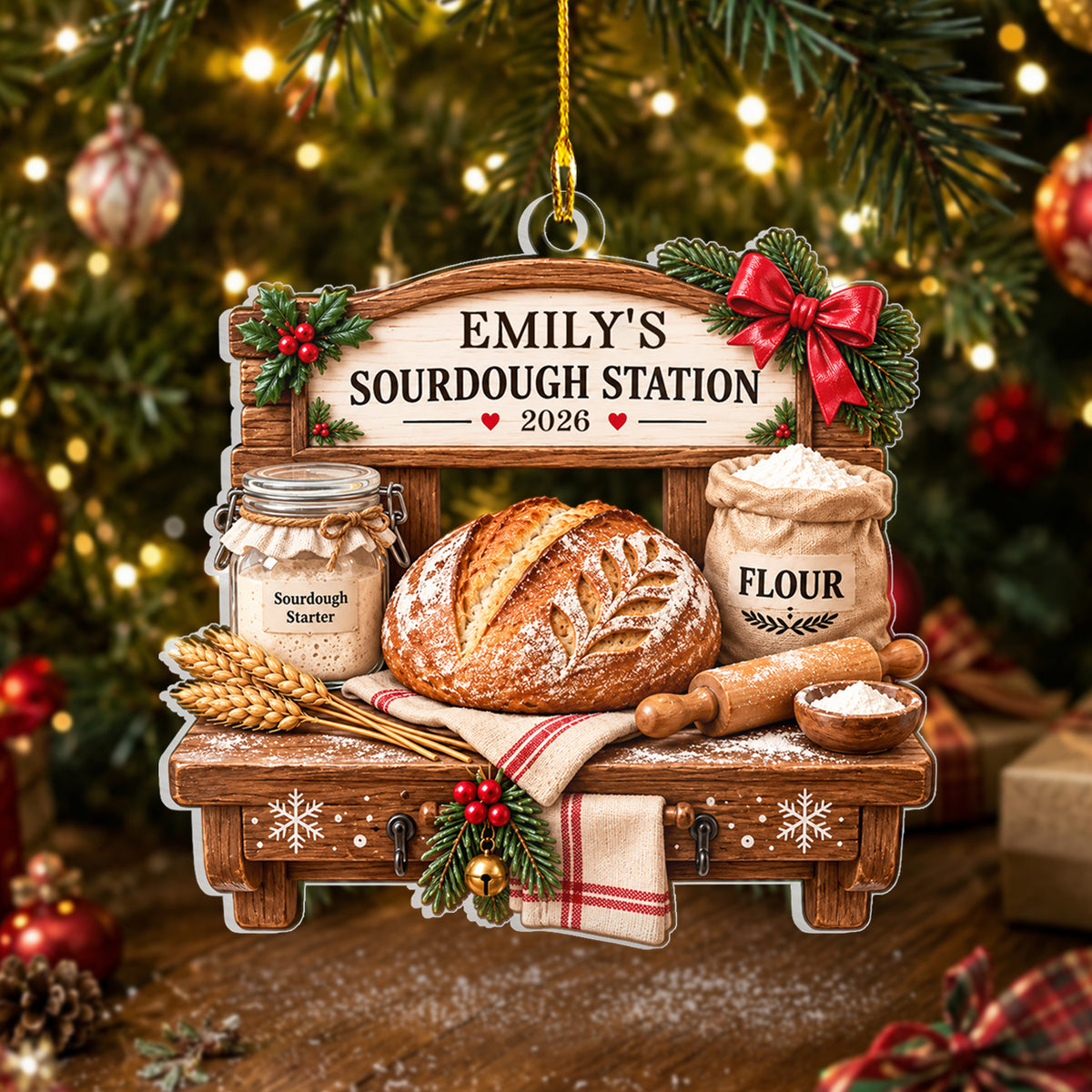 Sourdough Station - Personalized Acrylic Ornament, Custom Name Bread Baker Starter Keepsake, Baking Lover Gift