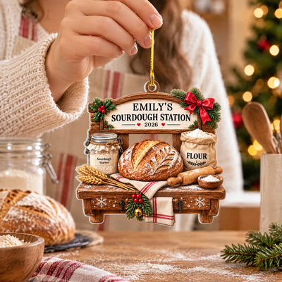 Sourdough Station - Personalized Acrylic Ornament, Custom Name Bread Baker Starter Keepsake, Baking Lover Gift