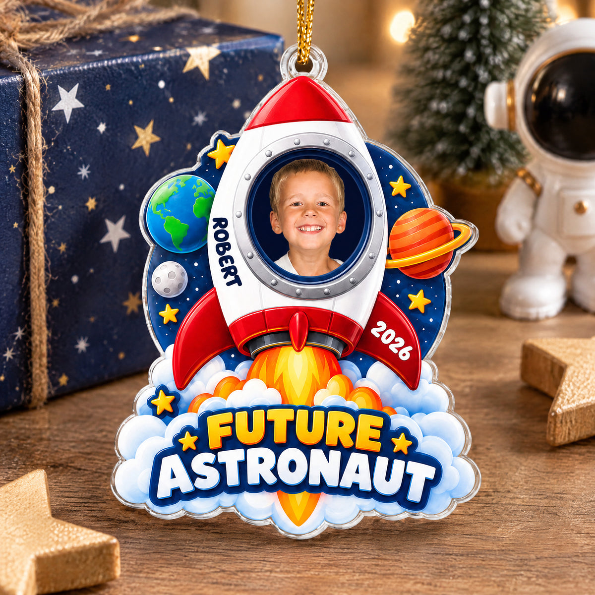 Future Astronaut - Personalized Acrylic Ornament, Custom Name Rocket Ship Acrylic Ornament, Gift for Kids