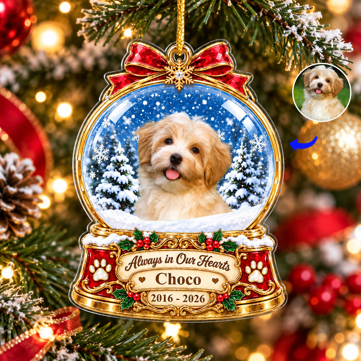 Christmas In Heaven - Personalized Acrylic Ornament, Custom Snow Globe Pet Memorial, Christmas Gift