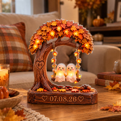 Fall Ghost Couple - Personalized Acrylic Plaque, Custom Autumn Spooky Desk Decor, Wedding Keepsake