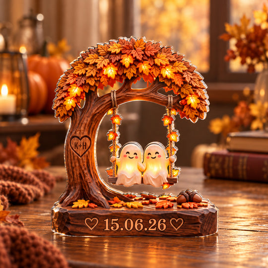 Fall Ghost Couple - Personalized Acrylic Plaque, Custom Autumn Spooky Desk Decor, Wedding Keepsake