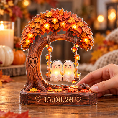 Fall Ghost Couple - Personalized Acrylic Plaque, Custom Autumn Spooky Desk Decor, Wedding Keepsake