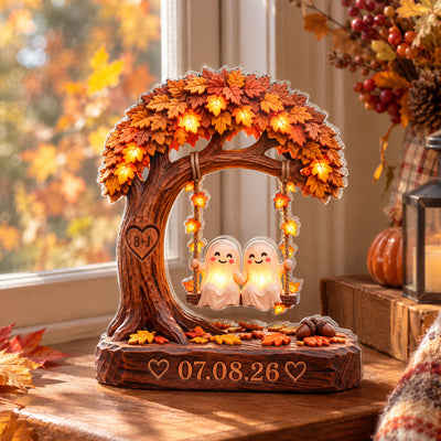 Fall Ghost Couple - Personalized Acrylic Plaque, Custom Autumn Spooky Desk Decor, Wedding Keepsake