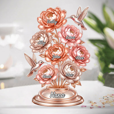 Grandma Rose Gold Peony Bouquet - Personalized Acrylic Plaque, Gift For Grandma, Gift For Family, Nana's Gift