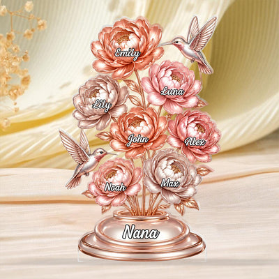 Grandma Rose Gold Peony Bouquet - Personalized Acrylic Plaque, Gift For Grandma, Gift For Family, Nana's Gift
