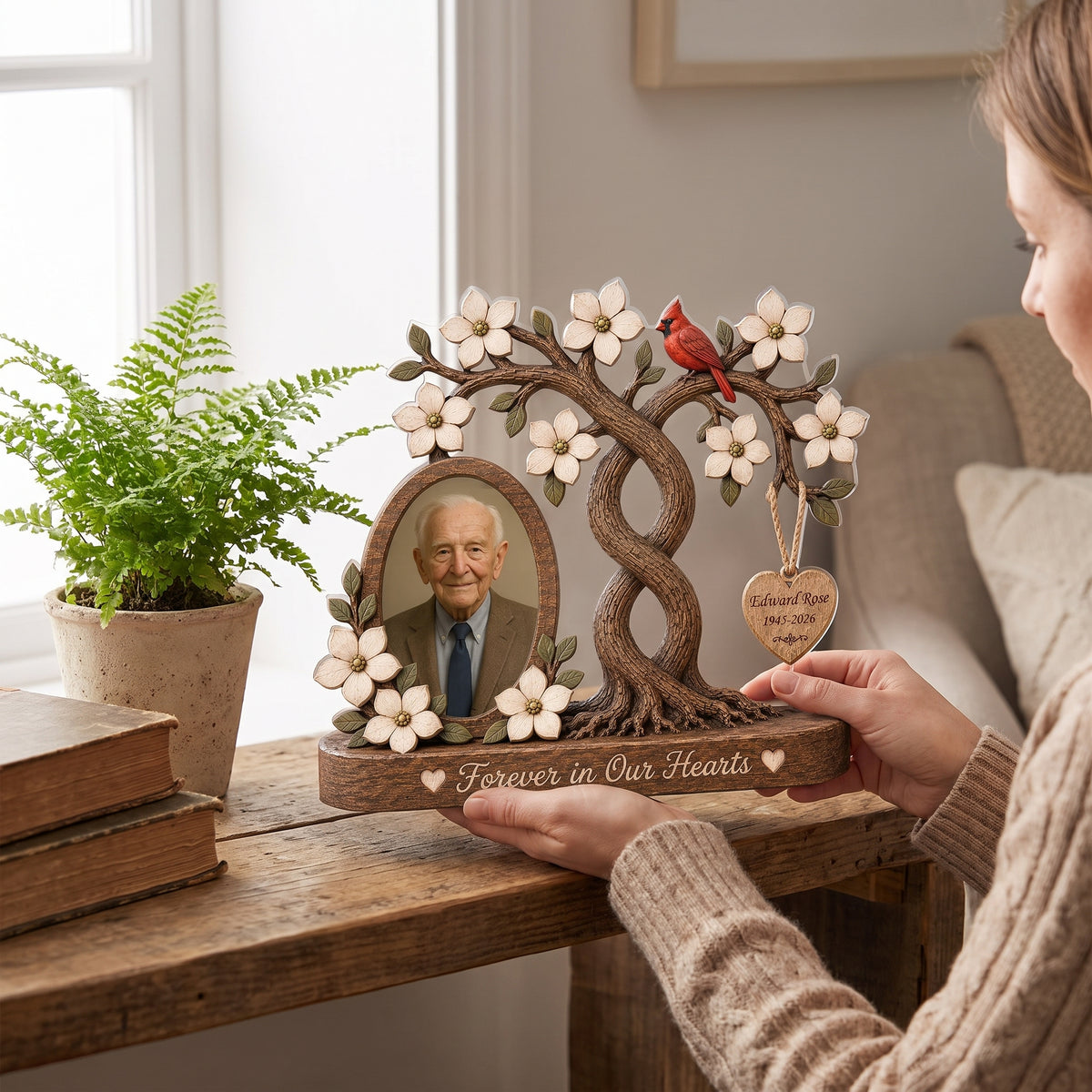 Miss You Forever And Always - Personalized Acrylic Plaque, Forever In Our Hearts Cardinal Remembrance Decor