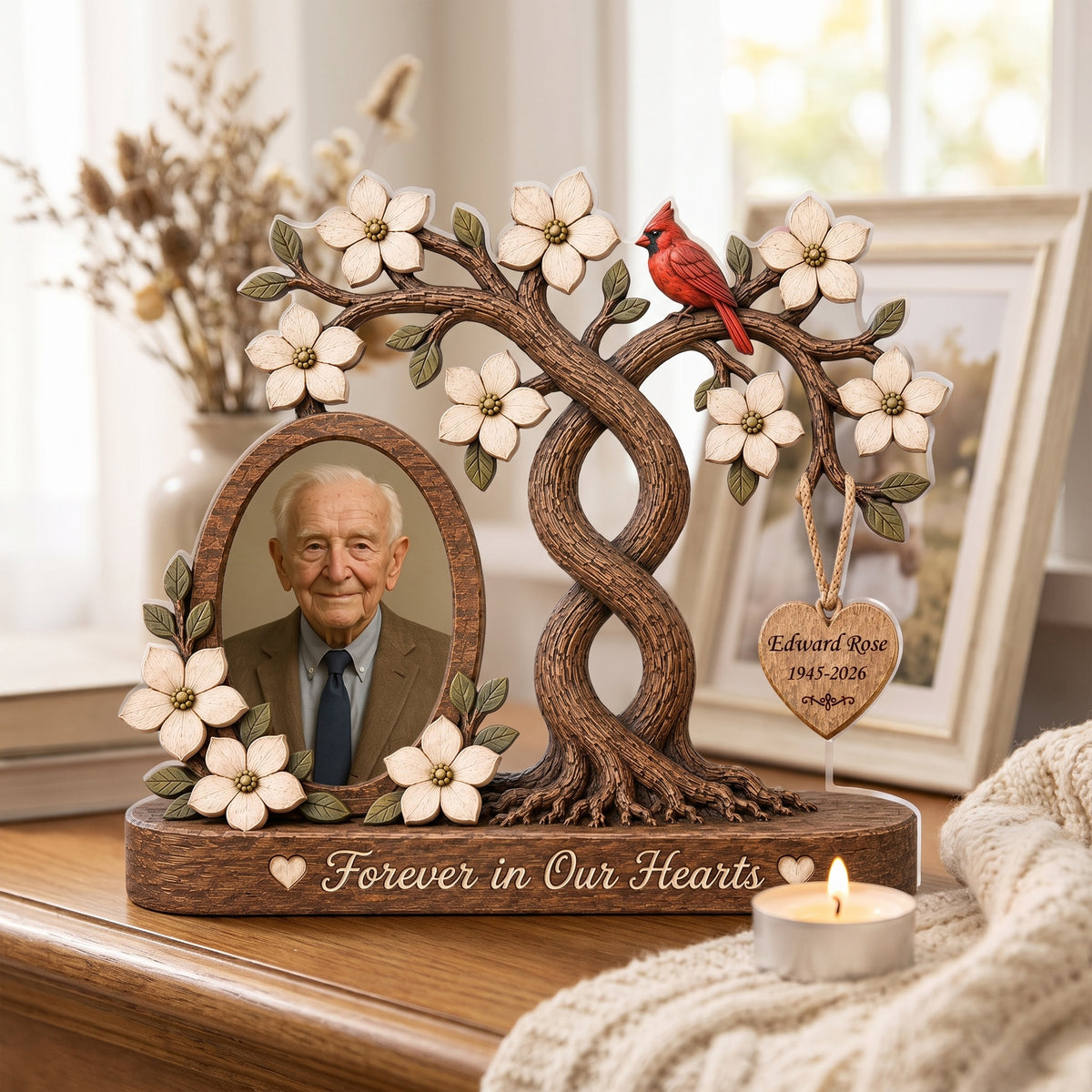 Miss You Forever And Always - Personalized Acrylic Plaque, Forever In Our Hearts Cardinal Remembrance Decor