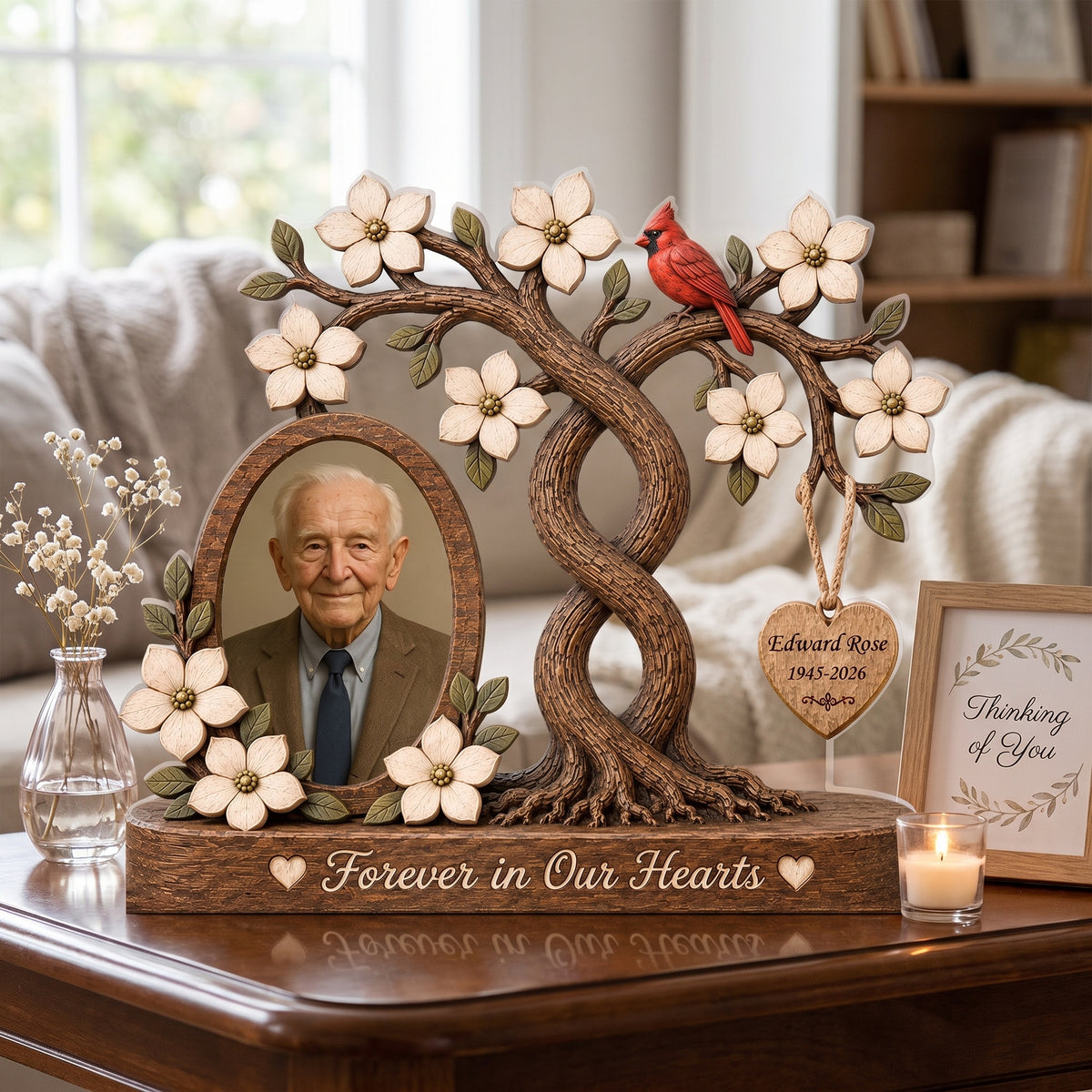 Miss You Forever And Always - Personalized Acrylic Plaque, Forever In Our Hearts Cardinal Remembrance Decor