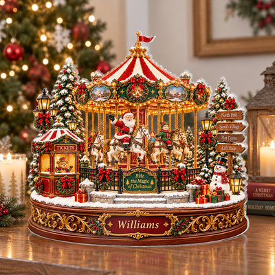Christmas Carousel Village - Personalized Acrylic Plaque,  Santa Merry Go Round, North Pole Holiday Carnival, Lighted Winter Tabletop Display, Festive Xmas Gift