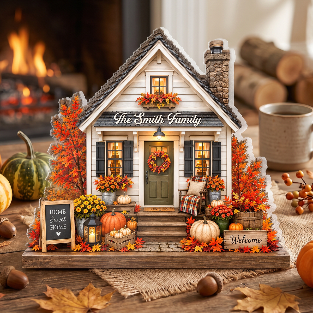 Cozy Autumn House - Personalized Acrylic Plaque, Custom Name Autumn Family Decor