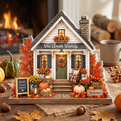 Cozy Autumn House - Personalized Acrylic Plaque, Custom Name Autumn Family Decor