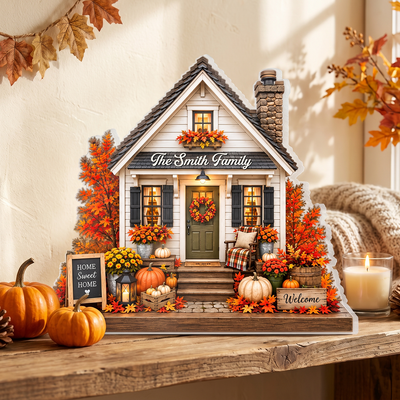 Cozy Autumn House - Personalized Acrylic Plaque, Custom Name Autumn Family Decor
