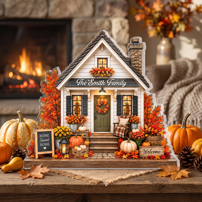 Cozy Autumn House - Personalized Acrylic Plaque, Custom Name Autumn Family Decor