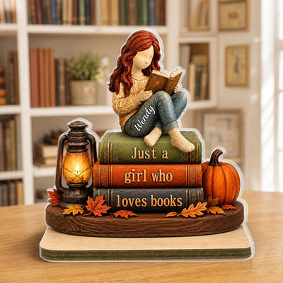 Just A Woman Who Loves Books- Personalized Acrylic Plaque, Fall Home Decor, Book Lovers Gift