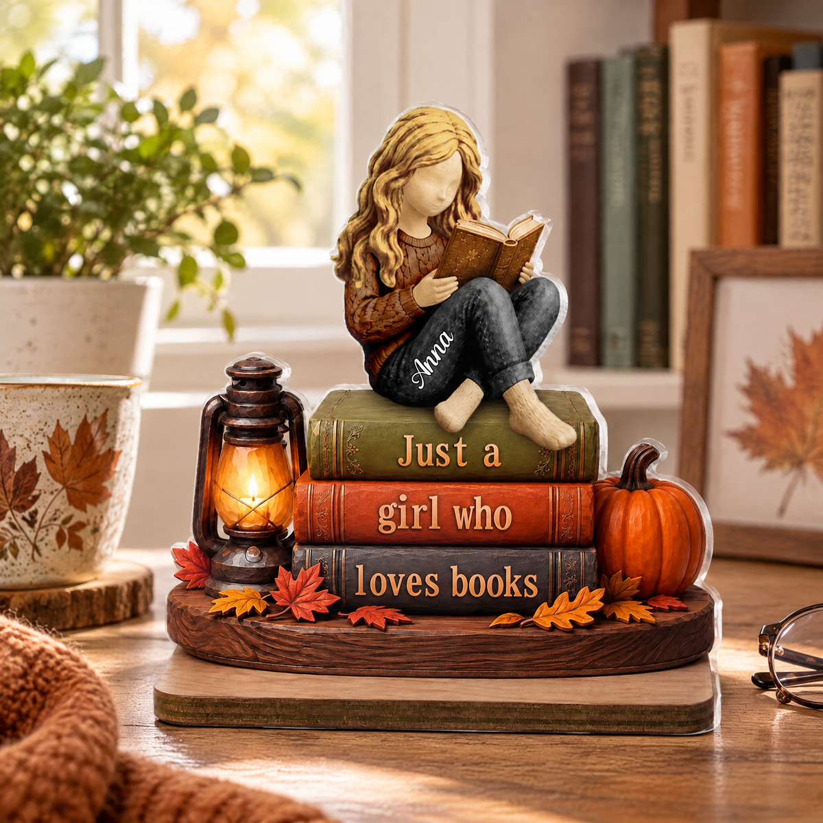 Just A Woman Who Loves Books- Personalized Acrylic Plaque, Fall Home Decor, Book Lovers Gift