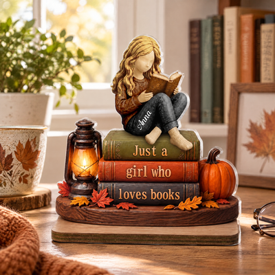 Just A Woman Who Loves Books- Personalized Acrylic Plaque, Fall Home Decor, Book Lovers Gift