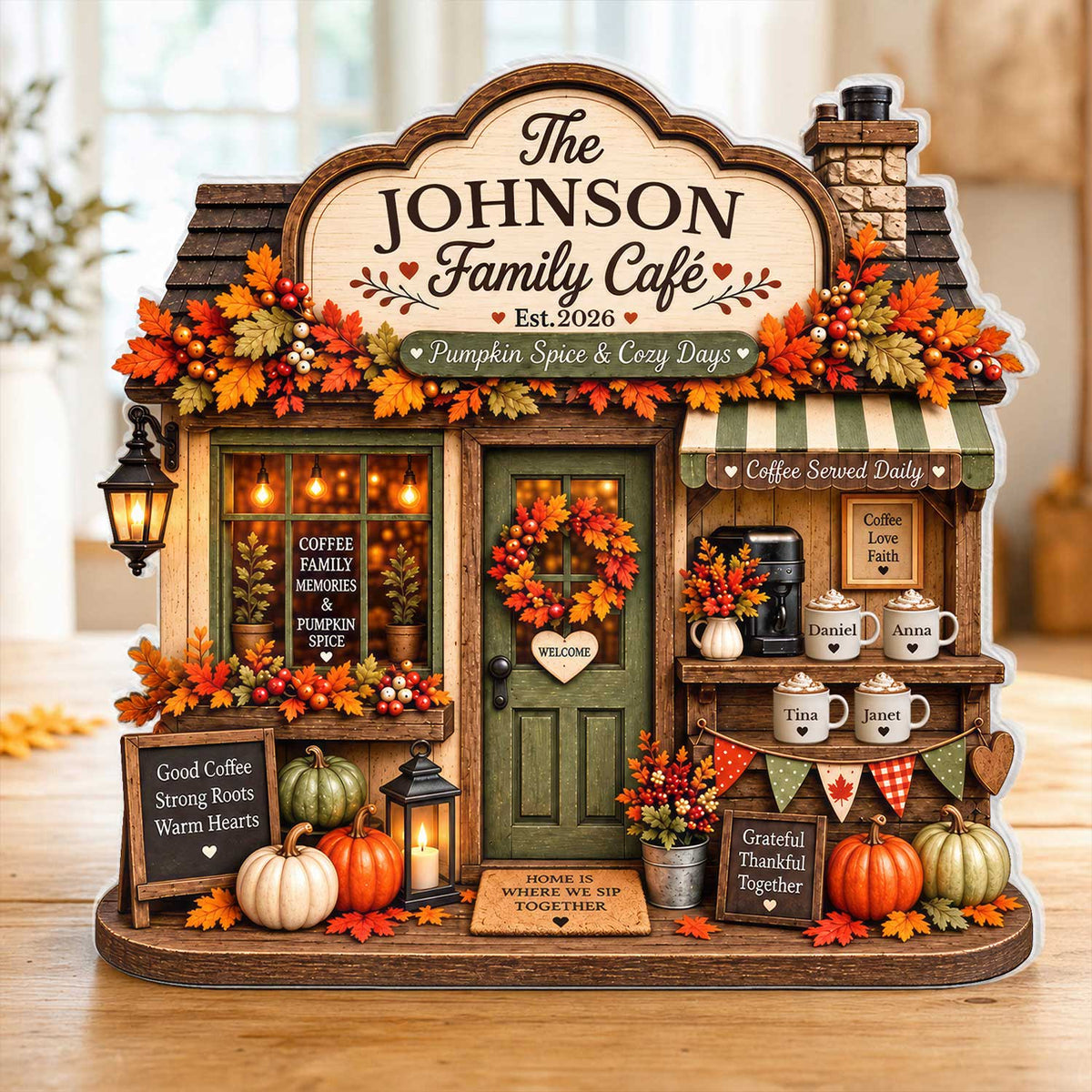 Autumn Family Cafe - Personalized Acrylic Plaque, Thanksgiving Family Gift, Fall Home Decor