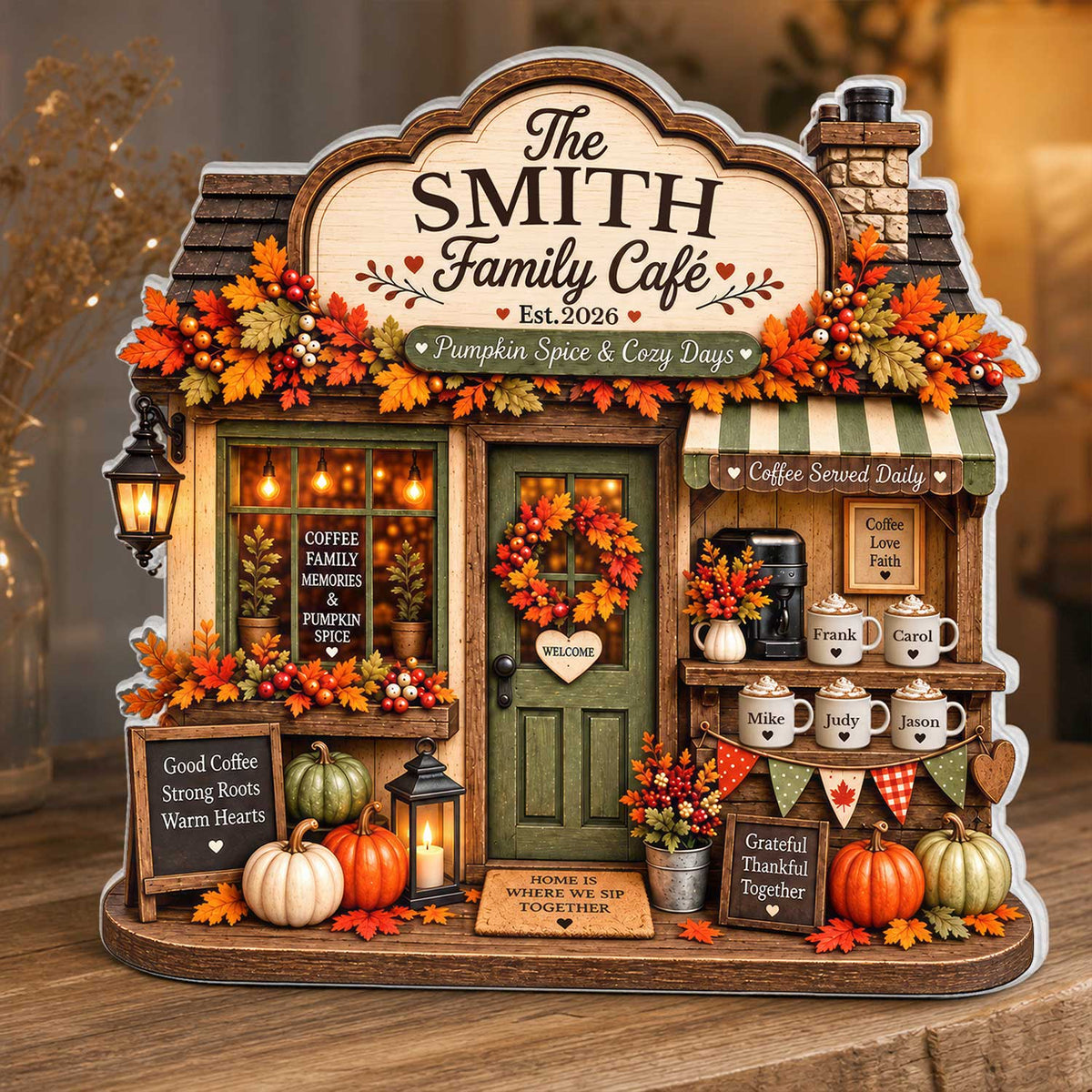 Autumn Family Cafe - Personalized Acrylic Plaque, Thanksgiving Family Gift, Fall Home Decor