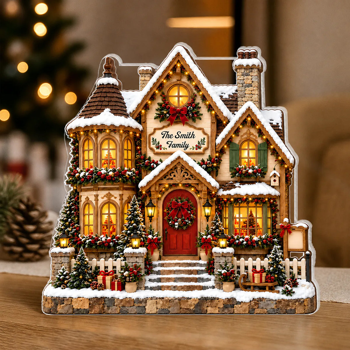 Cozy House In Christmas - Personalized Acrylic Plaque,  Christmas House Decor, Custom Family Name House Keepsake