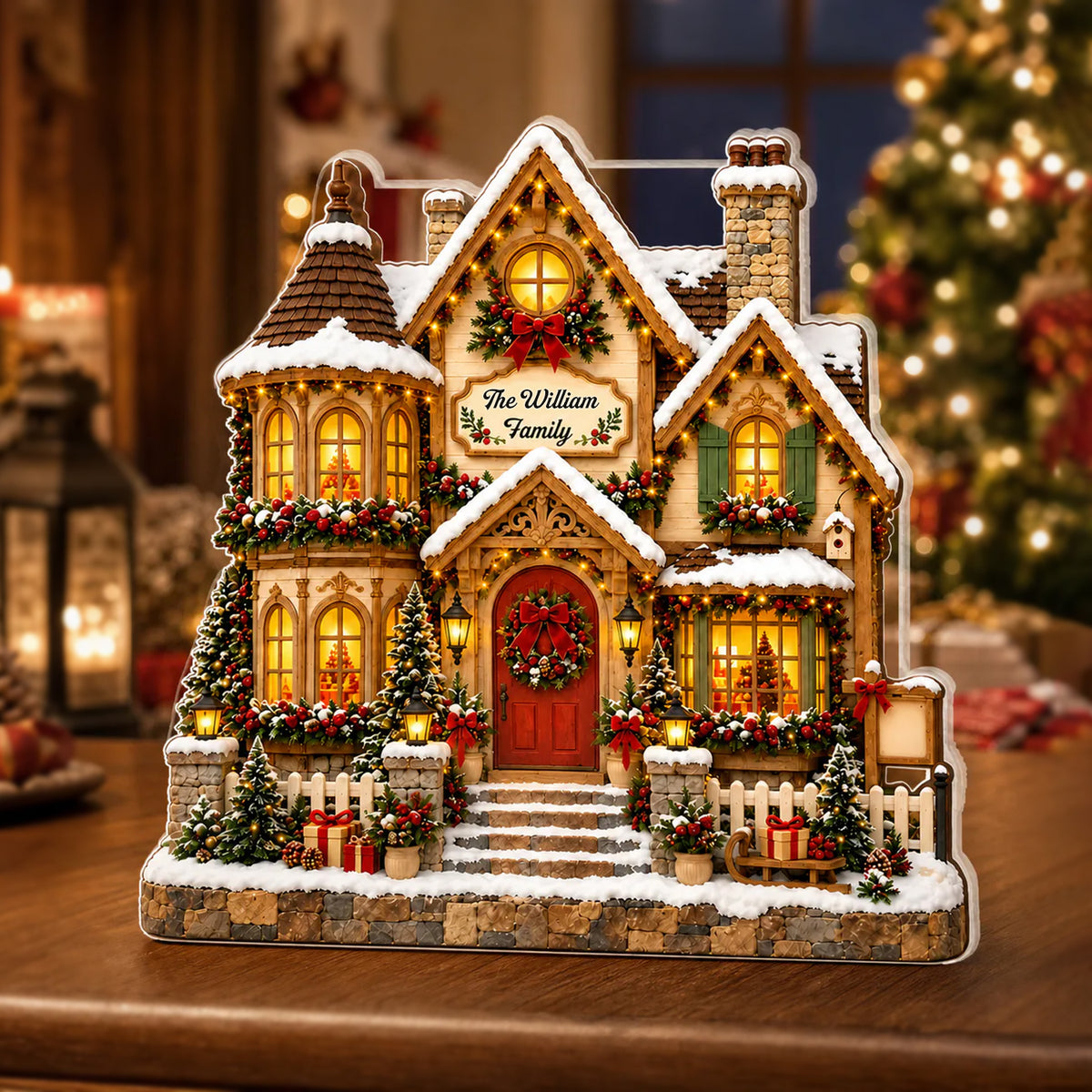 Cozy House In Christmas - Personalized Acrylic Plaque,  Christmas House Decor, Custom Family Name House Keepsake