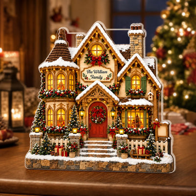 Cozy House In Christmas - Personalized Acrylic Plaque,  Christmas House Decor, Custom Family Name House Keepsake