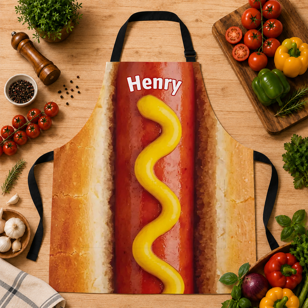 Grill Like a Top Dog - Personalized Apron, Custom Name Kitchen Apron, Hot Dog Cooking Apron, Funny Grill Master Gift, BBQ Lover Gift