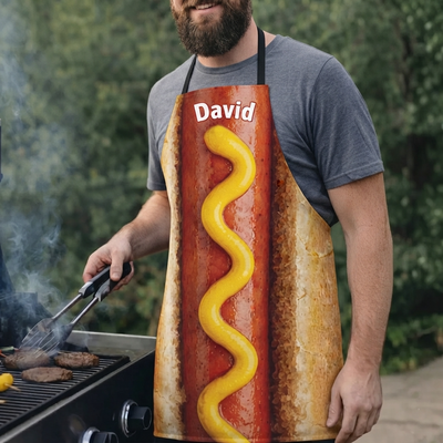 Grill Like a Top Dog - Personalized Apron, Custom Name Kitchen Apron, Hot Dog Cooking Apron, Funny Grill Master Gift, BBQ Lover Gift