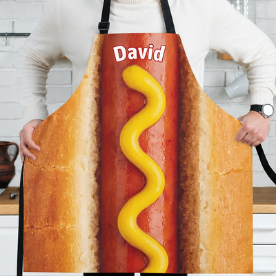 Grill Like a Top Dog - Personalized Apron, Custom Name Kitchen Apron, Hot Dog Cooking Apron, Funny Grill Master Gift, BBQ Lover Gift