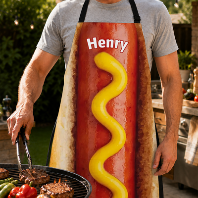 Grill Like a Top Dog - Personalized Apron, Custom Name Kitchen Apron, Hot Dog Cooking Apron, Funny Grill Master Gift, BBQ Lover Gift